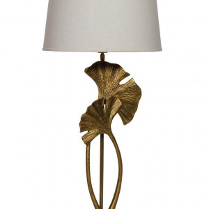 Table lamp Ginkgo leaves: Cylindrical shade 40cm beige linen