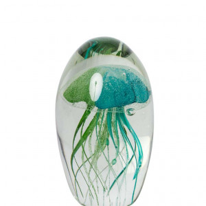 Glass Paperweight Blue & Green Jellyfish